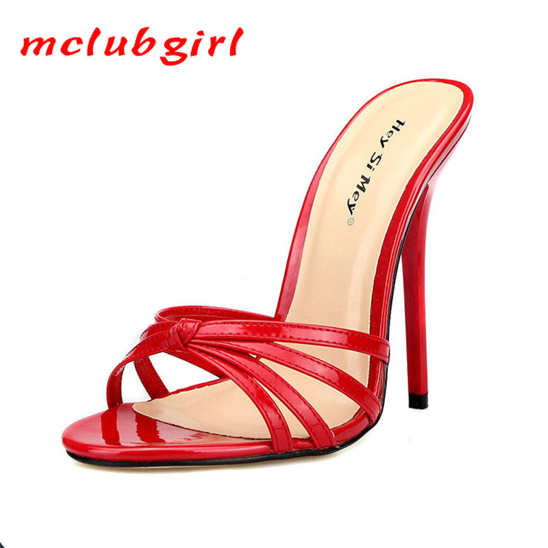 Mclubgirl 10.5cm heels Women Sexy Party Pumps Fake Mother Size Super High Heel Sandals Slippers Red Large Fashion Sandals ZQJ