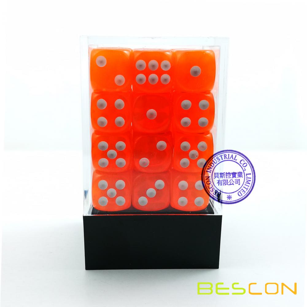 Bescon 12mm 6 Sided Dice 36 in Brick Box, 12mm Six Sided Die (36) Block of Dice, Translucent Orange with White Pips