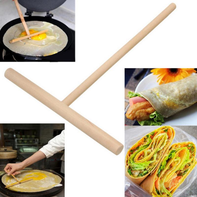 1PC T Shape Wooden Rake Strong and Durable Round Batter DIY Pancake Crepe Spreader Home Pie Tools Suit for Any Flat Baking Tools