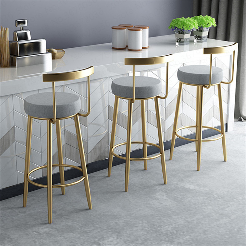 Golden Nordic Bar Stools Cashier Stools Back Bar Stools Home Simple High Chair Fashion Casual Creative Dining Chair 65/75cm