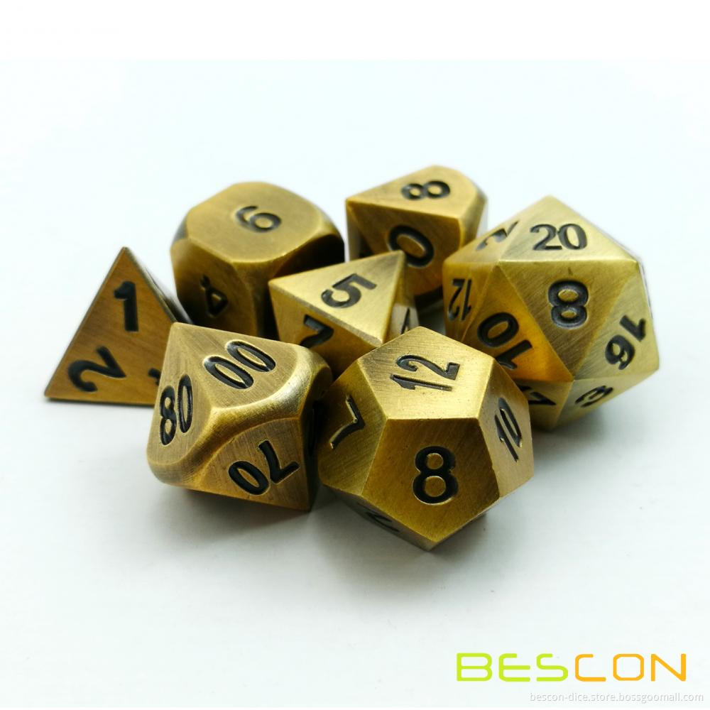 Golden Solid Metal Polyhedral D&D Dice Set of 7, Metallic RPG Role Playing Game Dice in 4 Assorted Colors
