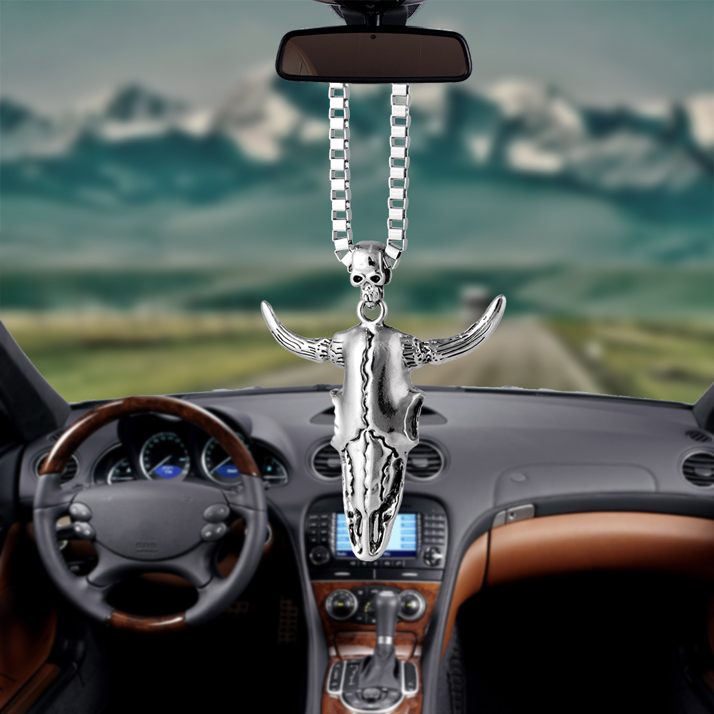 Car Pendant Ornaments Charms Alloy Ox head bull Rearview Mirror Decoration Hanging Automobiles Decor Accessories Holiday Gifts