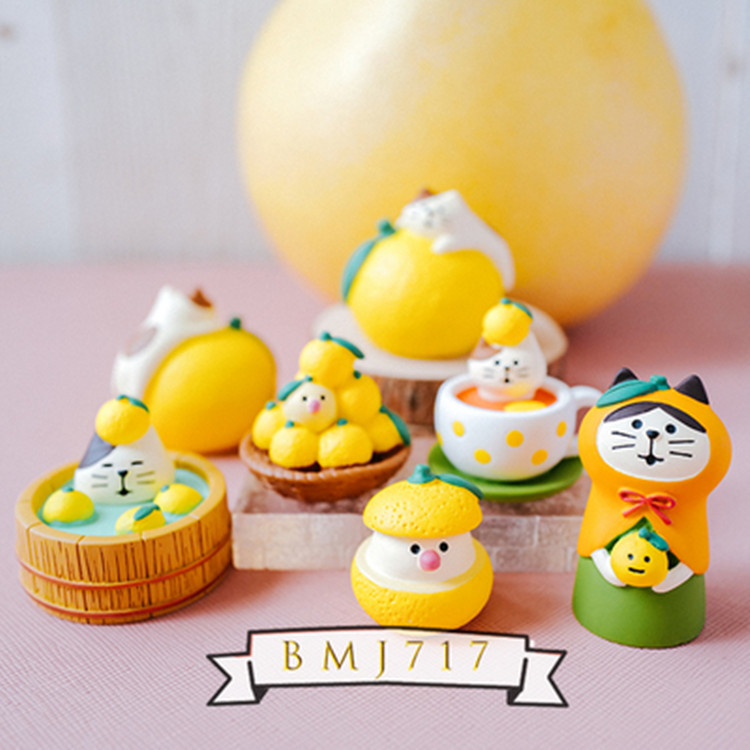 Cute funny cartoon pomelo grapefruit Milk tea cake coffee shop orange lemon cat bird candy toys models figures decoration