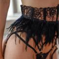 Echonight Lingerie Feathers Sexy Women's Underwear Set Embroidery Lingerie Set Black Underwear 3 Piece Set Erotic Lingerie