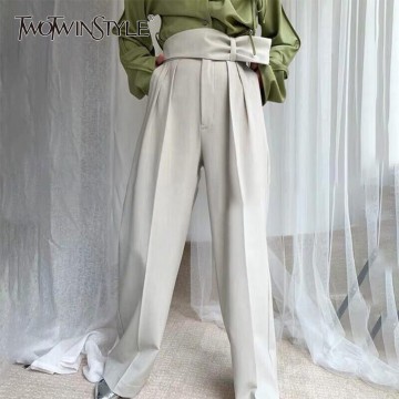 TWOTWINSTYLE Wide Leg Solid Pants For Women High Waist Straight Casual Loose Trouser Female Autumn Fashion Clothing 2020 Stylish