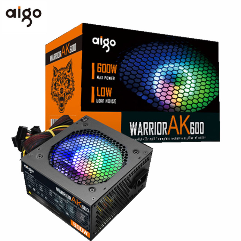 Aigo max 600W PC PSU Power Supply unit 80plus Black Gaming Quiet 120mm rgb Fan 24pin 12V ATX Desktop computer Power Supply BTC