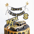 Gold SUV Sports Car Cake Topper for Birthday Party Decor Alloy Locomotive Baby Shower Love Gifts Boy Kid Wedding Baking Supplies