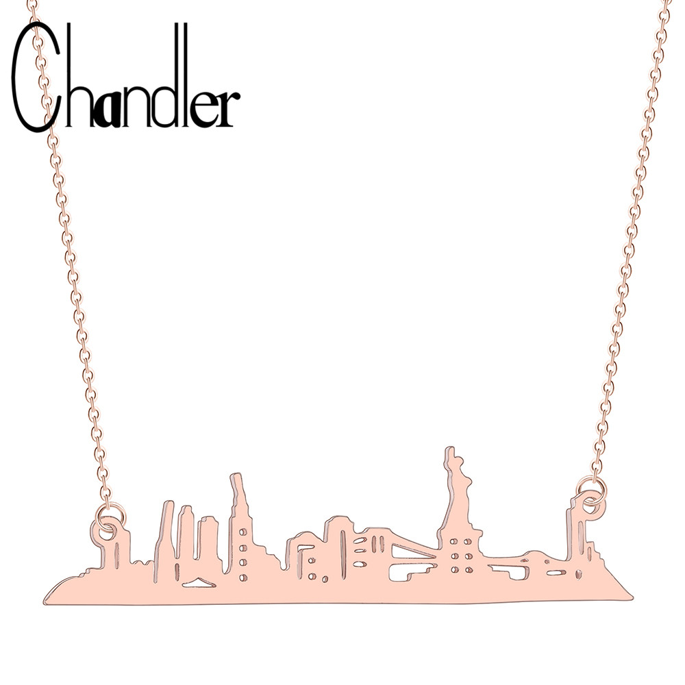 Chandler Stainless Steel Cityscape Necklace New York Skyline Chain Necklaces NY NYC Statue of Liberty Minimalist Jewelry