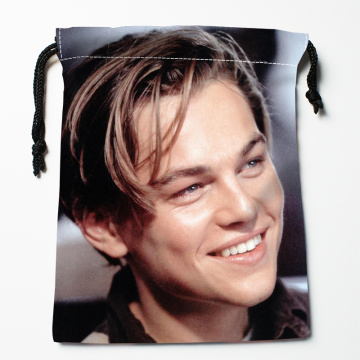 New Arrival Leonardo DiCaprio Drawstring Bags Print 18X22CM Soft Satin Fabric Resuable Storage Storage Clothes Bag Shoes Bags