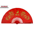 Bamboo Kung Fu Fighting Fan, Martial Arts Practice Performance Fan,Wu Shu Fan, Double Gold Dragon (red)