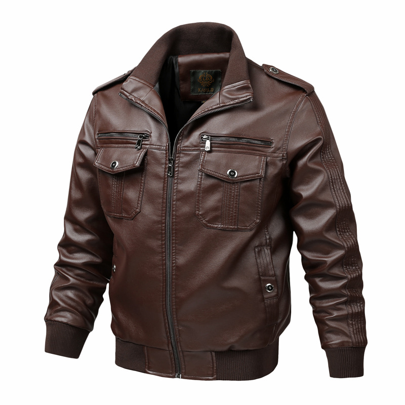 Thoshine Brand Spring Autumn Winter Men Leather Jackets Motorcycle & Biker Male Fashion PU Leather Cargo Coats Pockets Plus Size