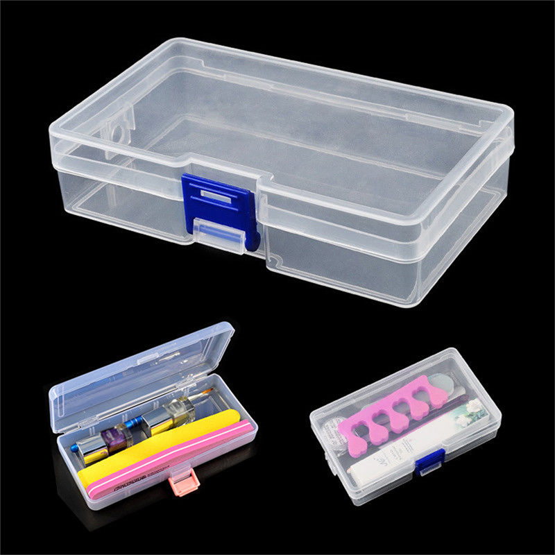 Rectangle Nail Art Storage Box Tweezers Cuticle Pusher Brushes Cleaning Cotton Pads Plastic Empty Case Manicure Container Tools