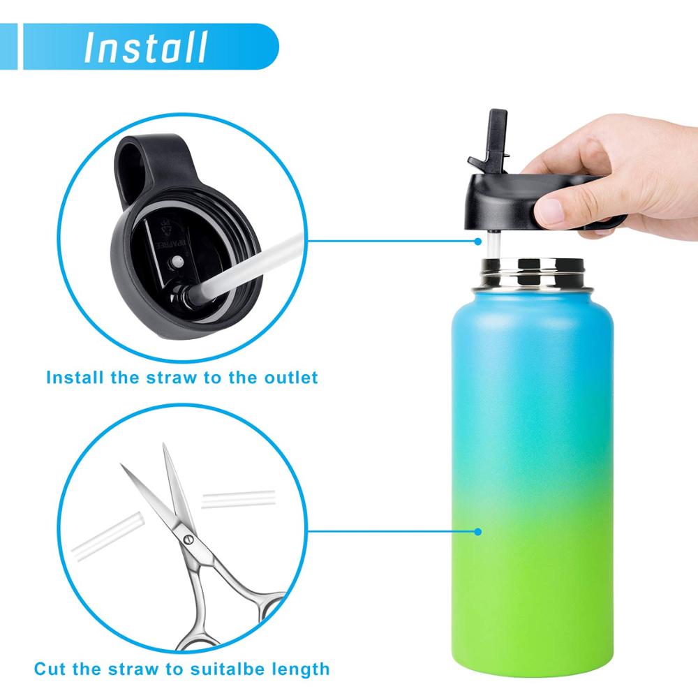 Straw Flip Lid Cap for Hydro Flask Wide Mouth Water Bottle, Bonus 2 Straws and 2 Straw Brushes Kitchen Camping Tools