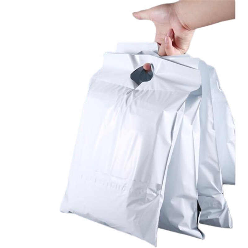 100Pcs/Lot White Tote Bags Express Courier Bags Self-Sealing Adhesive Thick Plastic Poly Envelope Gifts Mailing Bags With Handle