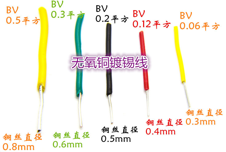 1m -5m BV 0.5 mm square meters tinned anaerobic pure copper single strand hard wire BV0.5 PVC insulated AV 0.8 mm Electric cable