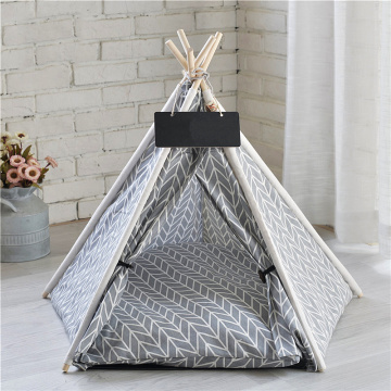 Portable Linen Pet Tent Dog House kitten House Washable Teepee Puppy Cat Indoor Outdoor Kennels Portable Teepee Cave with Mat