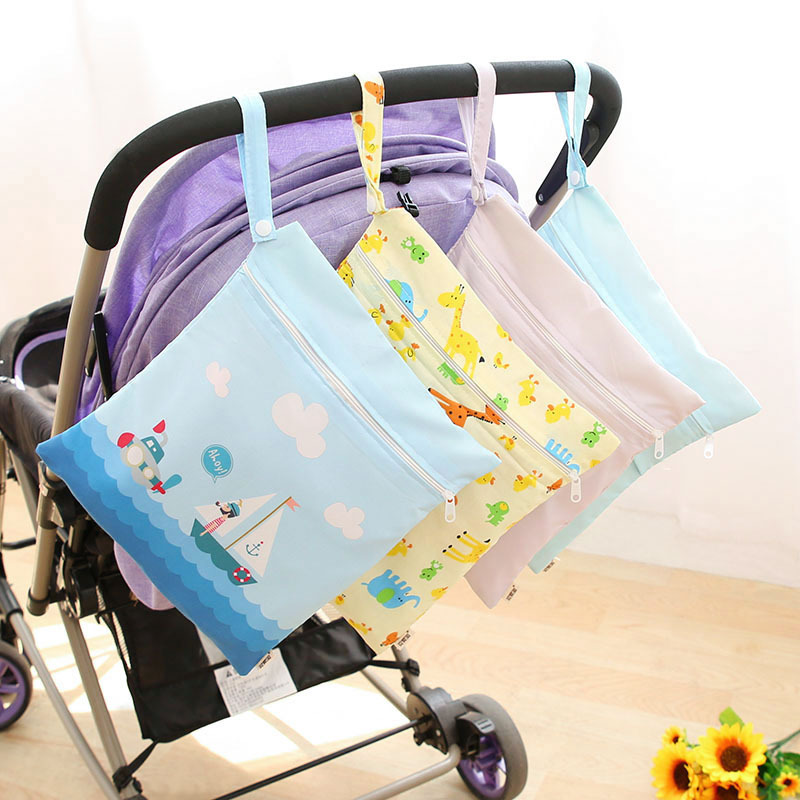 Single Zipper Mommy Diaper Bag for Baby Reusable Cloth Nappy Wet Bag Infant Portable Waterproof Stroller Dry Pail Pocket 28*30cm