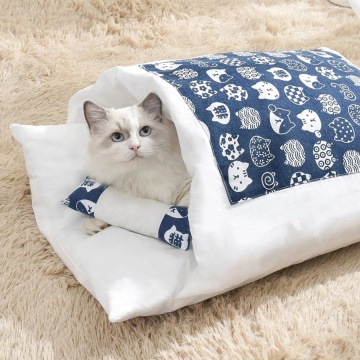 Cutey Cat bed thicken belt pillow cat house Warm comfort Sleeping Bag Sofas Mat Removable cat cave bed Pet supplies