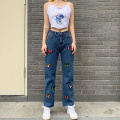 Women's Jeans Woman Cowboy Female Loose Long Trousers 2020 Casual Straight Jeans Butterfly Embroidered Denim Pants Streetwear