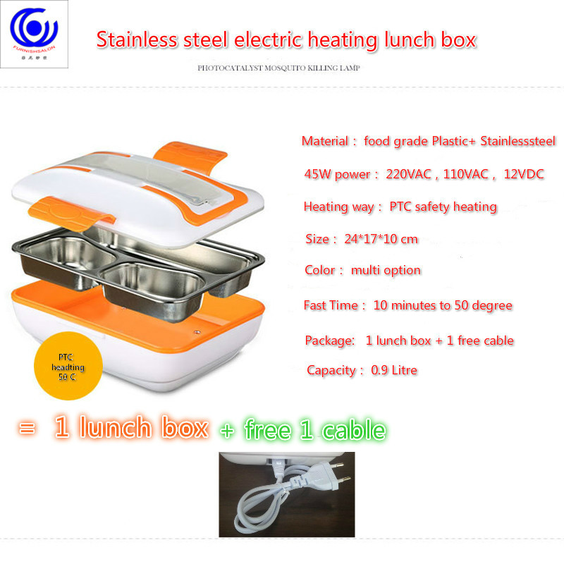 Portable PTC Electric Heating Lunch Box Container Stainless Steel Food Meal Warmer For Office Home 3 options 220/110VAC/12VDC