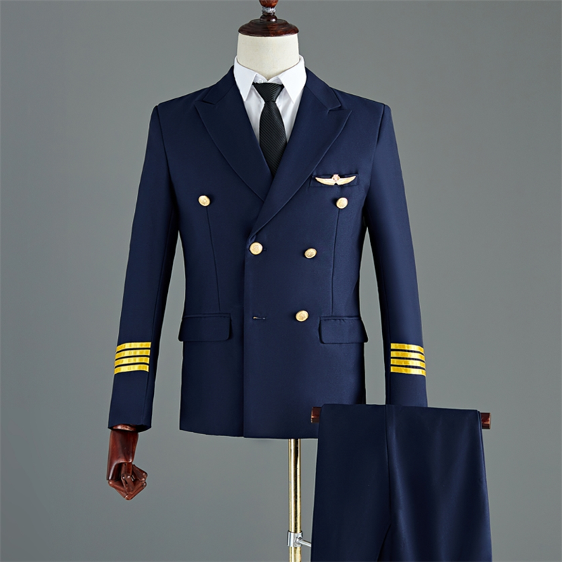 New Aviation Flight Attendants Male Staff Uniform Performance Suits Men Clothing Airline Captain Pilot Costume Cosplay