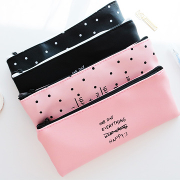 Simple Dot Letter Pencil Case Boys Girls Kids Students Waterproof PU Leather Pen Bag Stationery Holder Office School Supplies