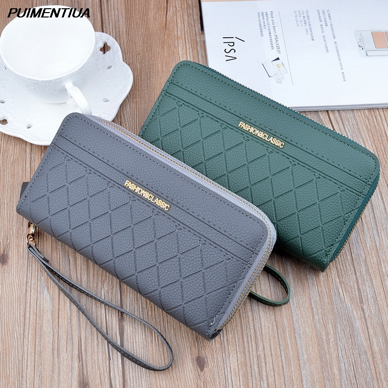 Puimentiua Long Women's Wallet Female Purses Tassel Coin Purse Card Holder Wallets Female Leather Double Zip Clutch Bag Wallets