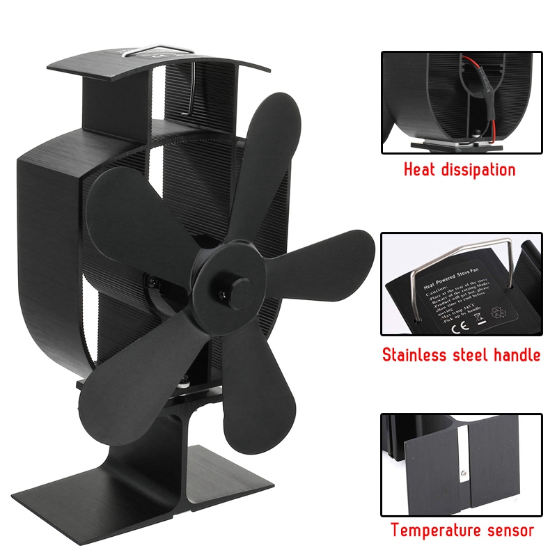 Black 5 Blades Heat Powered Stove Fan Log Wood Burner Ecofan Quiet Black Home Fireplace Fan Efficient Heat Eco Stove Fan Top