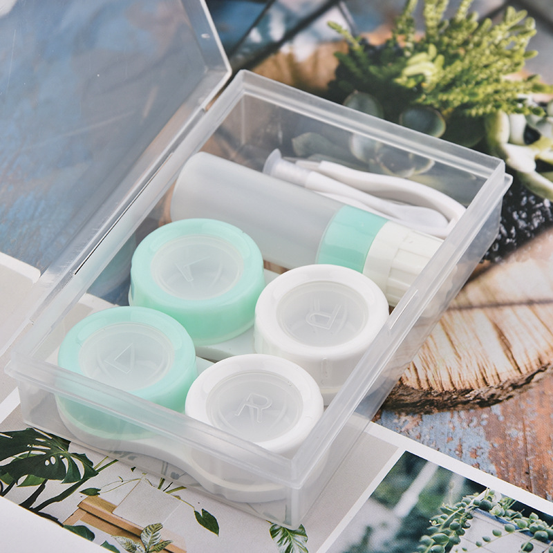 Two Pairs Easy Carry Contact Lens Care Boxes Unisex Transparent Lens Case Container With Nursing Bottle For Outdoor Travel