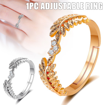 Fresh Sweet Leaf Adjustable Ring Female Light Luxury Olive Branch Finger Ring TT@88