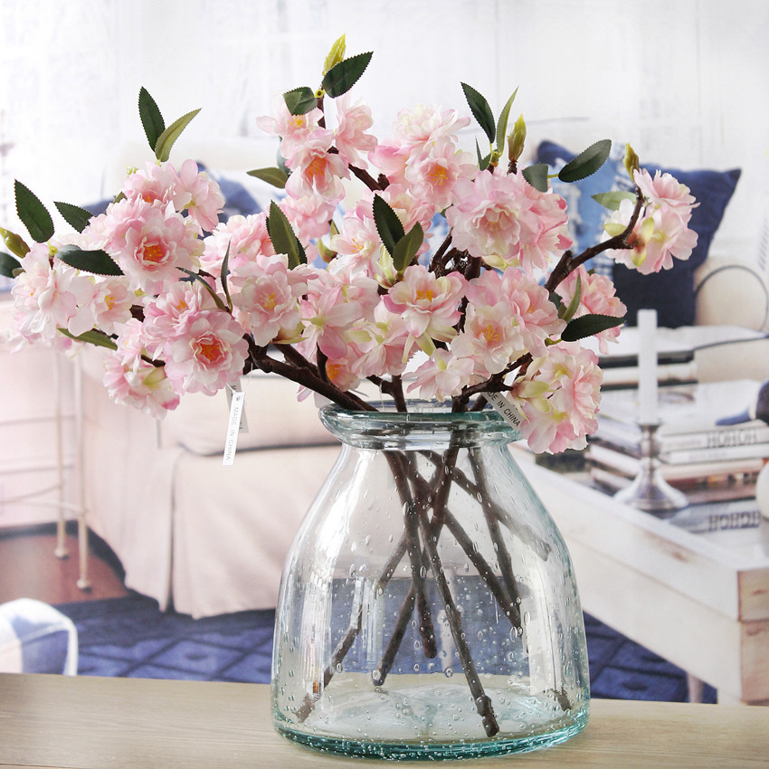 Artificial Cherry blossoms Silk+Plastic flowers branch for Home hotel Decor DIY Wedding arch Decoration wreath