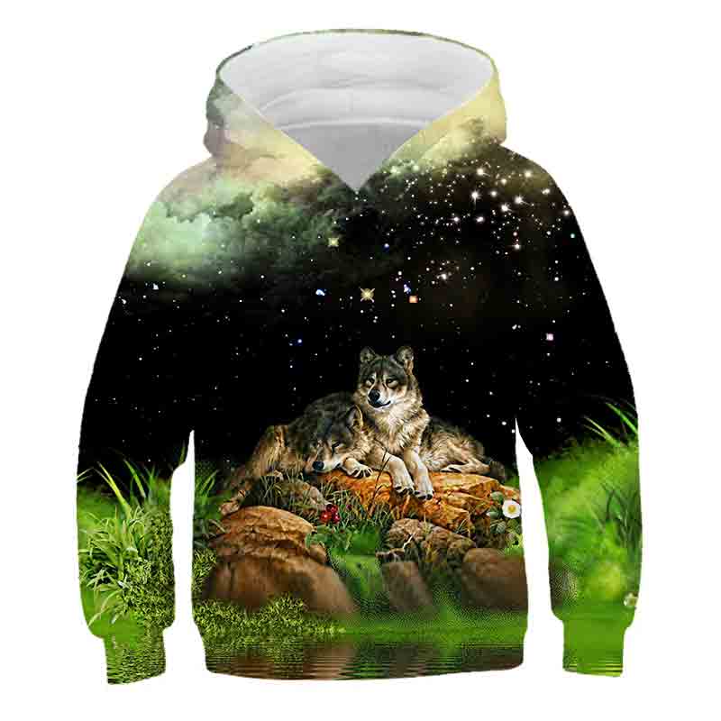 3D Print Wolf Boys Hoodies Coats Spring Autumn Outerwear Kids Hooded Sweatshirt Clothes Children Long Sleeve Pullover Tops