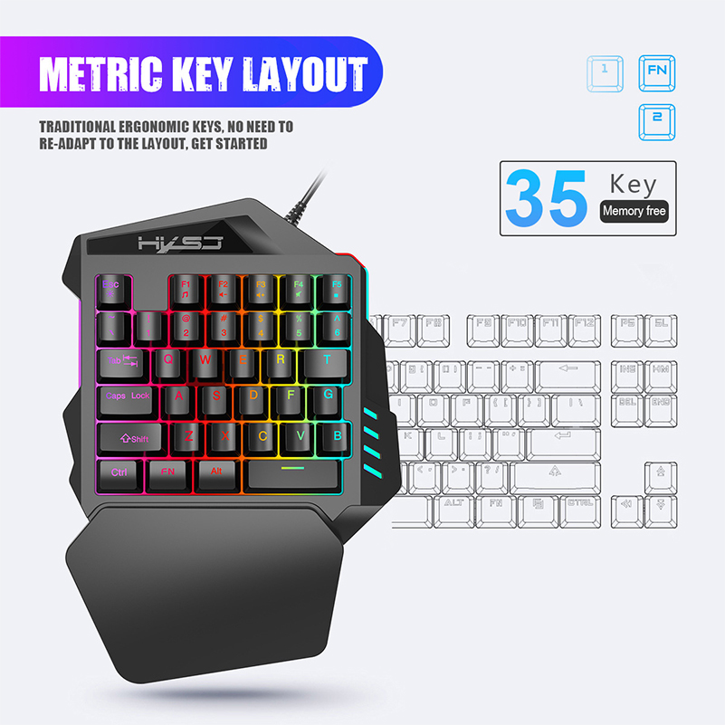 Wired Gaming Keypad RGB Backlight 35 Keys One-handed Keyboard with Mouse Mechanical Keypad Game Controller for PC PS4 Xbox Gamer