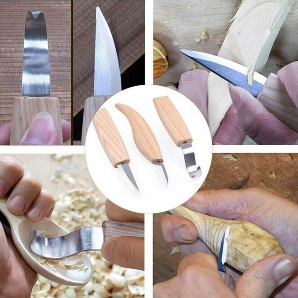 Woodcarving Cutter Woodwork Sculptural DIY Wood Handle Spoon Carving Knife Woodcut Tools with Sharpner Stone