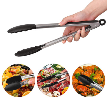 9/12-Inch Long BBQ Grilling Tong Stainless Steel Silicone Kitchen Cooking Grilling Barbecue Non-Stick Salad Cake Serving Clip