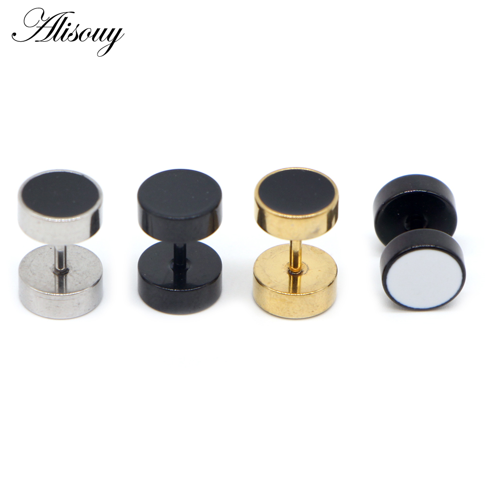 Alisouy 2pcs Drip Oil Round Barbell Body Piercing Jewelry Fake Ear Plug Tunnels Stainless Steel Earring Studs Girl Boy Earrings