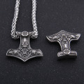 Dropshiping new arrival stainless steel Vikings Raven Mjolnir rune thor hammer pendant necklace men gift