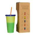 2020 Reusable 5 Color Changing Cup With Straw Kitchen Food Grade Circles Cup Mugs Magic Plastic Coffee Cup Drinkware Bottles