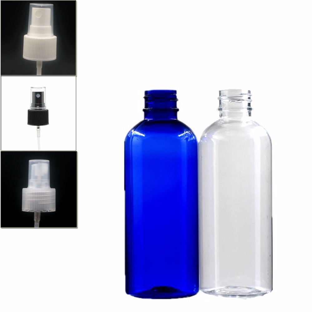 100ml empty plastic bottle , clear/blue pet bottle with transparent/white/black fine mist,atomizer sprayer X 5