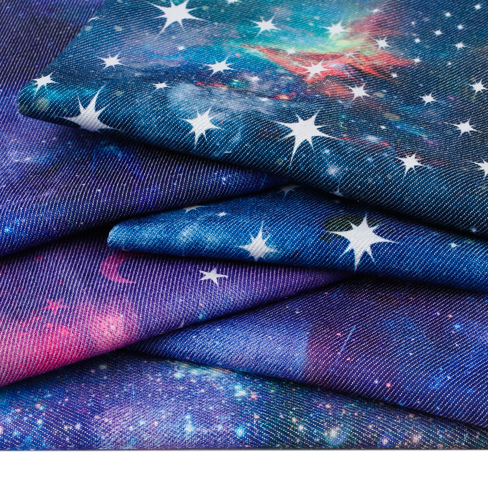 Denim Fabric Printed Cloth Sheets Starry Sky DIY Dress Crafts Supplies Handmade Bags Materials Home Textile Patchwork 40*50 1pc