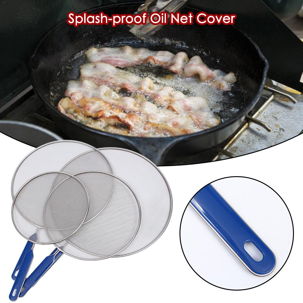 Kitchen Splash-proof Oil Net Cover Stainless Steel Splash Screen ABS Handle Anti-splatter Grease-proof Skillet Pan Cover Gadgets