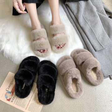 Winter Women House Furry Bedroom Home Slippers Soft Fur Warm Shoes Slip on Flats Female Slides Open Toe Plush Indoor Fashion