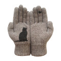 Cute Cat And Fish Print Keep Warm Winter Woolen Soft Gloves Fashion Women Gloves Ladies Outdoor Full Finger Gloves Mittens