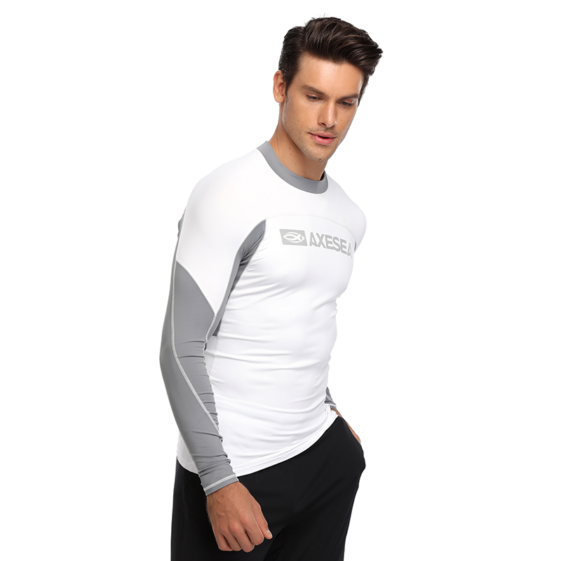 AXESEA Men Rash Guard Patchwork Swimwear Long Sleeve Rashguard Sun Protection Swimsuit Surfing Shirt Top UPF50+ Sport Beachwear