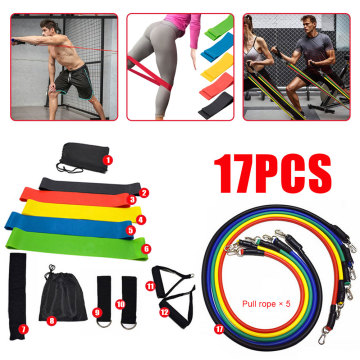 17-Piece VIP Drop Shipping 17pcs Pull Rope Fitness Exercises Resistance Band Set Training Yoga Band Gym Fitness Equipment Muslce