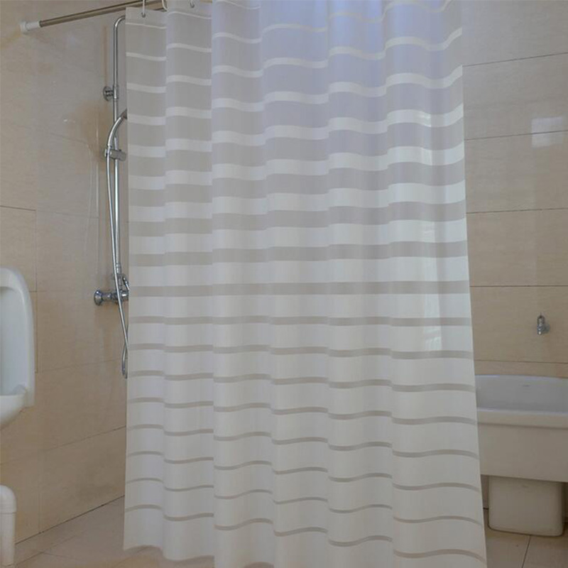 Plastic Shower Curtains PEVA White Striped Bath Screen for Home Hotel Bathroom Waterproof Mold Proof Curtain with Hooks