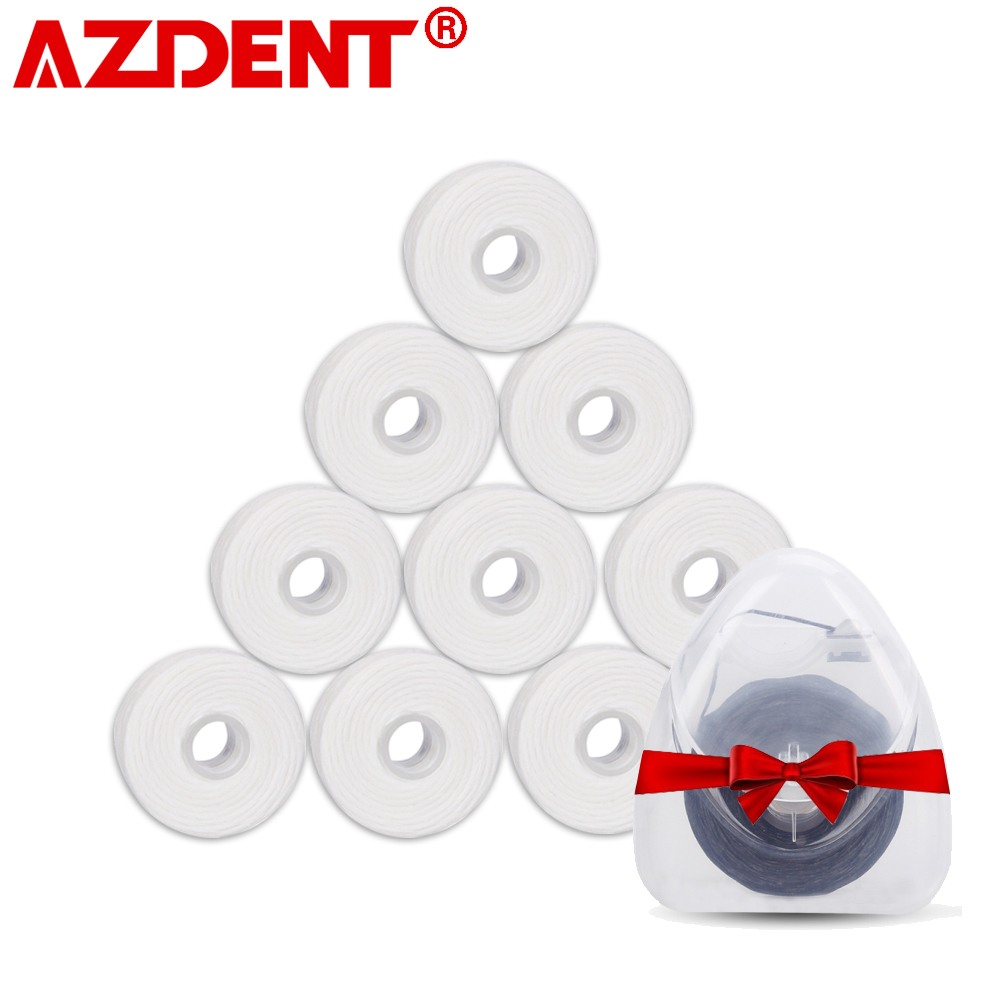 AZDENT 10 Rolls Dental Flosser Built-in Spool Wax Mint Flavored Europe Replacement Flat Wire Dental Floss 50M/Roll Total 500M