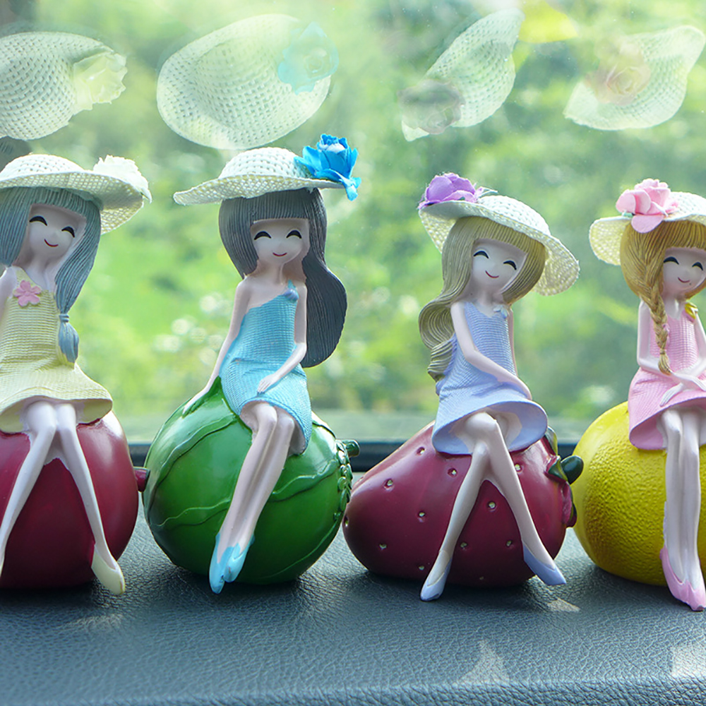 Cute Decoration Resin Fruit Girl Doll Figurines Kawaii Lemon Girl Crafts Auto Dashboard Decor Accessories Car Ornaments Gifts