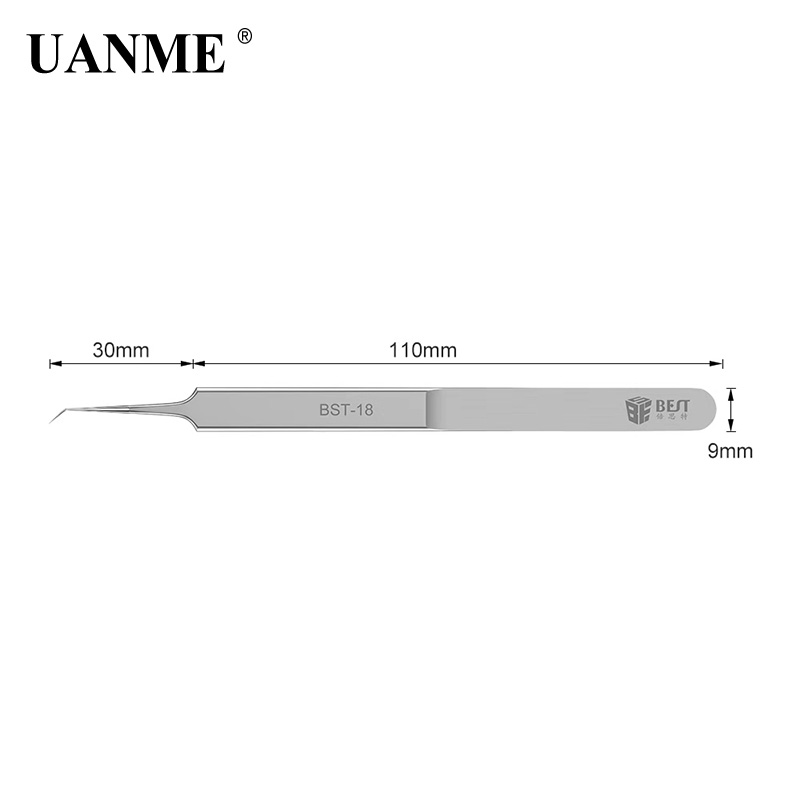 UANME BST-18-19 Ultra Precision Tweezers Stainless Steel Curved Straigh FlywireTweezers Pliers with Fine Tip Supper Sharp Needle