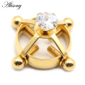 Alisouy 1PC Round Non Piercing Nipple Ring Stainless Steel Inlaid Zircon Shield Fake Nipple Piercing Jewelry Screw Nipple Clamps